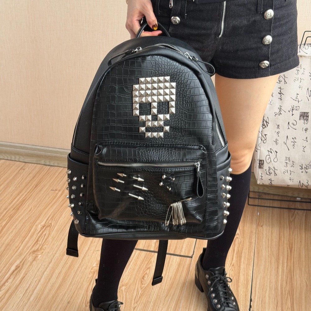 Embroidery - Original Black Crocodile Pattern Skull Rivet