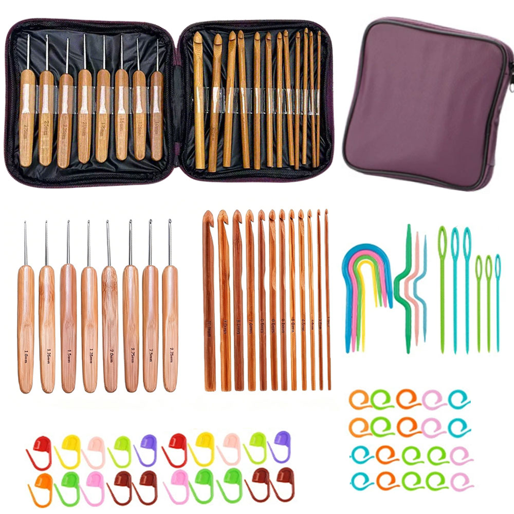 74pcs Bamboo Crochet Hooks Set - Sewing ulasan dan harga