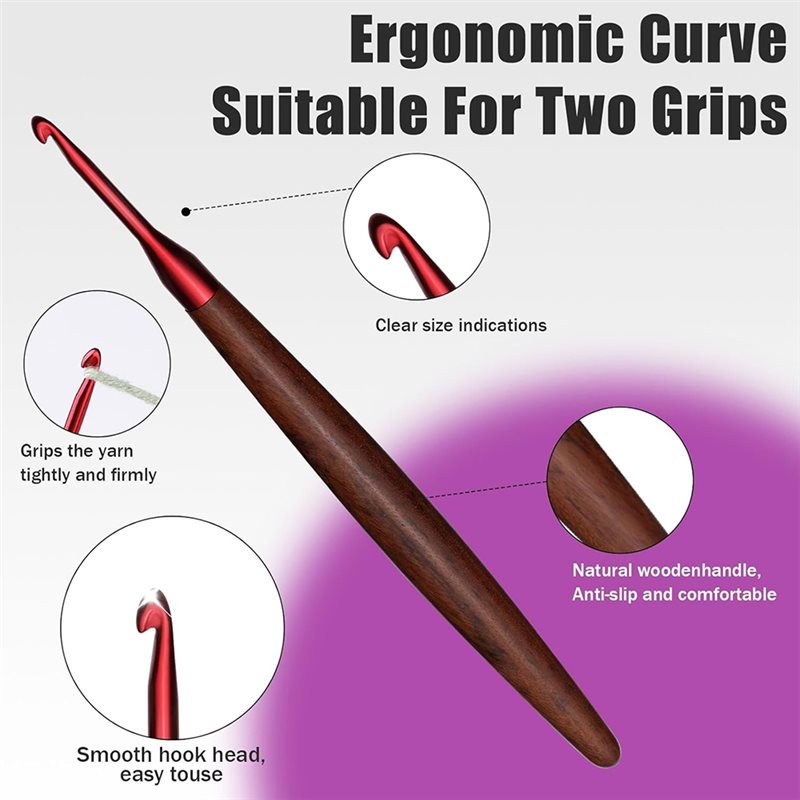 A59Z-Ergonomic Wooden Handle C - Wooden Crochet Hooks Ergonomic Handle ulasan dan harga