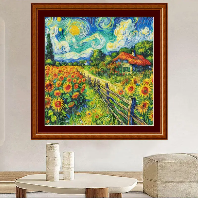 [[CC4656-Van Gogh Series Sunfl - Cross Stitch Stamped Kits Beginners ulasan dan harga
