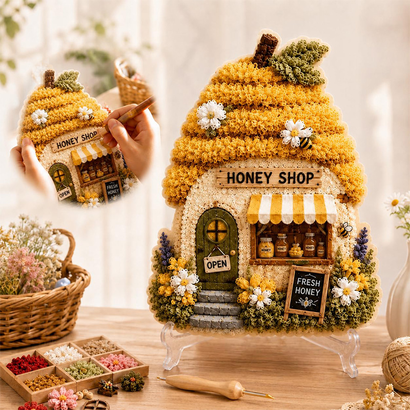 3D Mushroom House Poke Art DIY - Embroidery ulasan dan harga