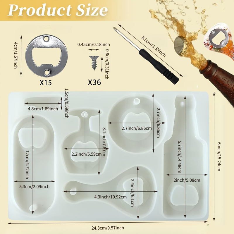 Bottle opener resin mold、Beer  - Silicone Epoxy Resin Molds Set ulasan dan harga