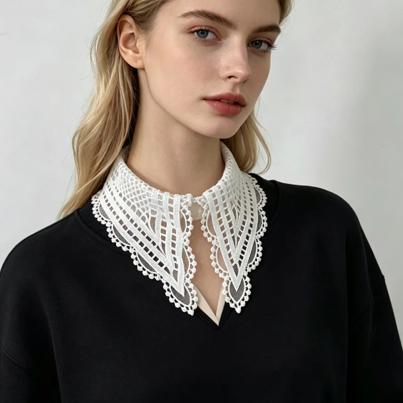 Lady White Ruffled False Colla - Embroidery ulasan dan harga