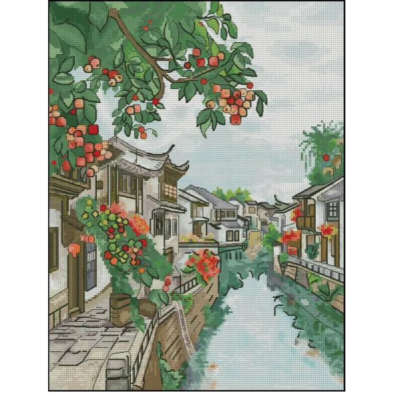 [[CC904-Water Town Jiangnan] D - Cross Stitch Stamped Kits Beginners ulasan dan harga
