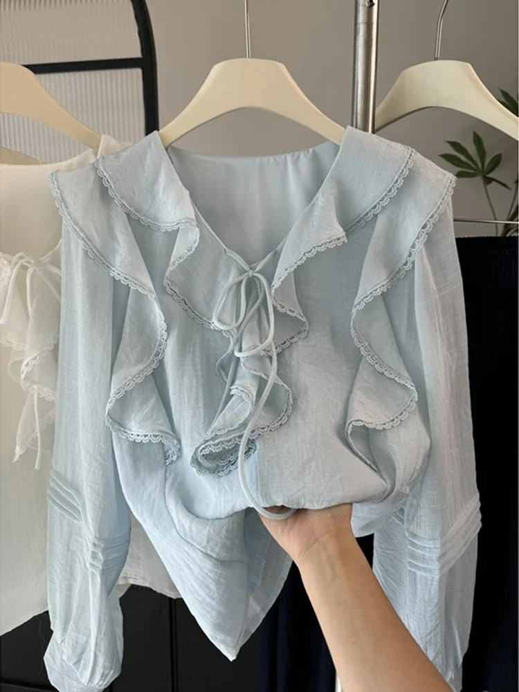 French V-Neck Chic Long Sleeve - Embroidery ulasan dan harga