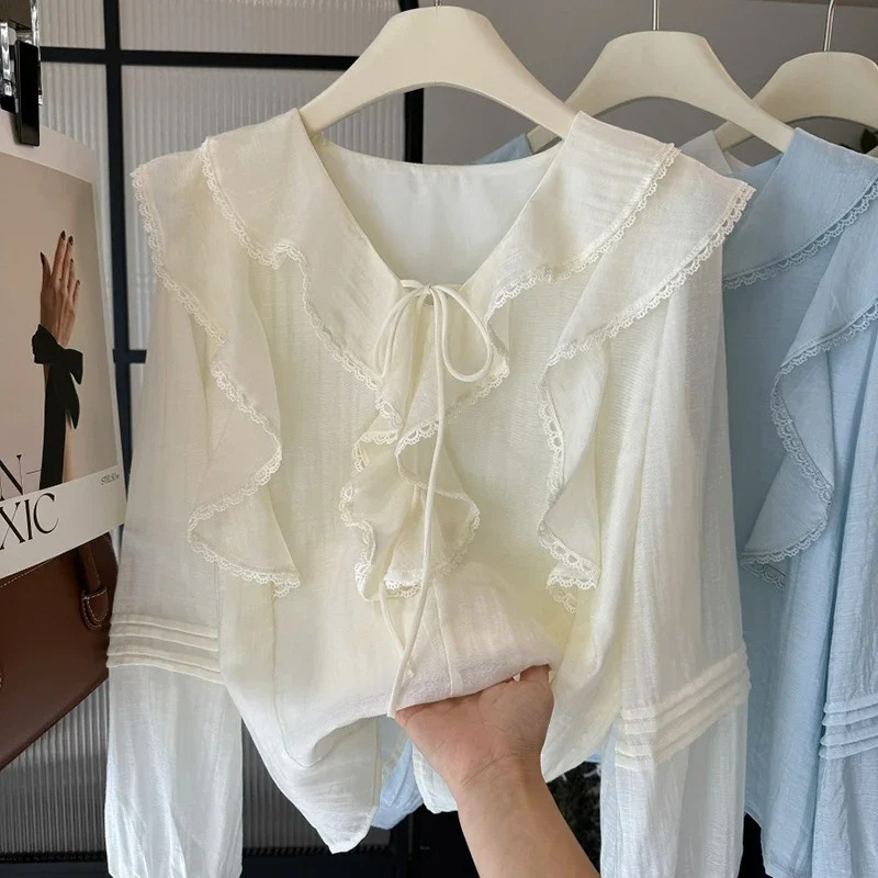 French V-Neck Chic Long Sleeve - Embroidery ulasan dan harga