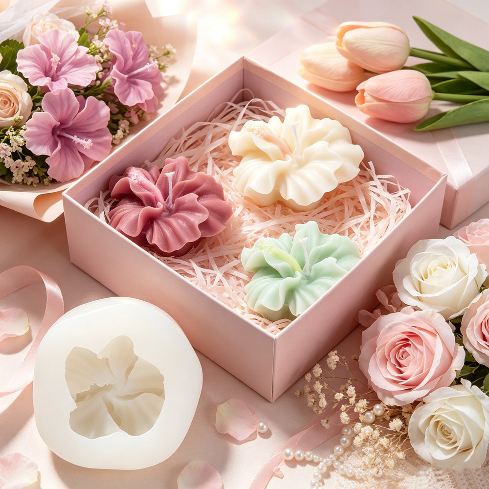 2pcs Hibiscus Flower Candle Mo - Silicone Epoxy Resin Molds Set ulasan dan harga