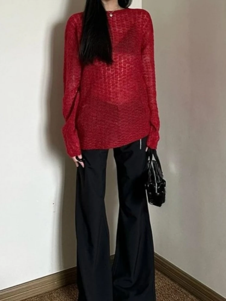 Y2K See-Through Knitted Women' - Embroidery ulasan dan harga